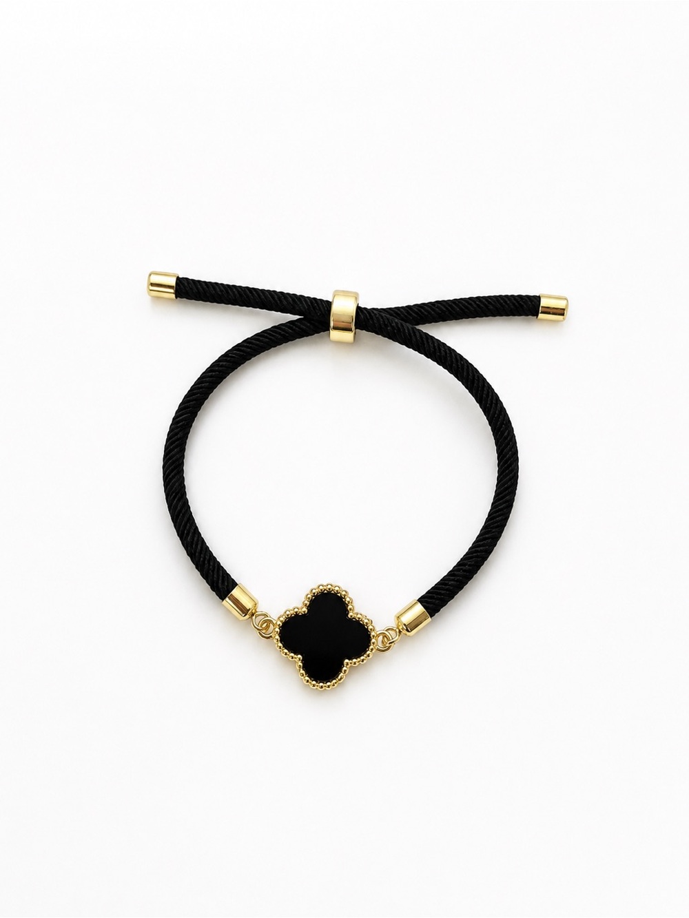 Gold Clover Black Cord Bracelet